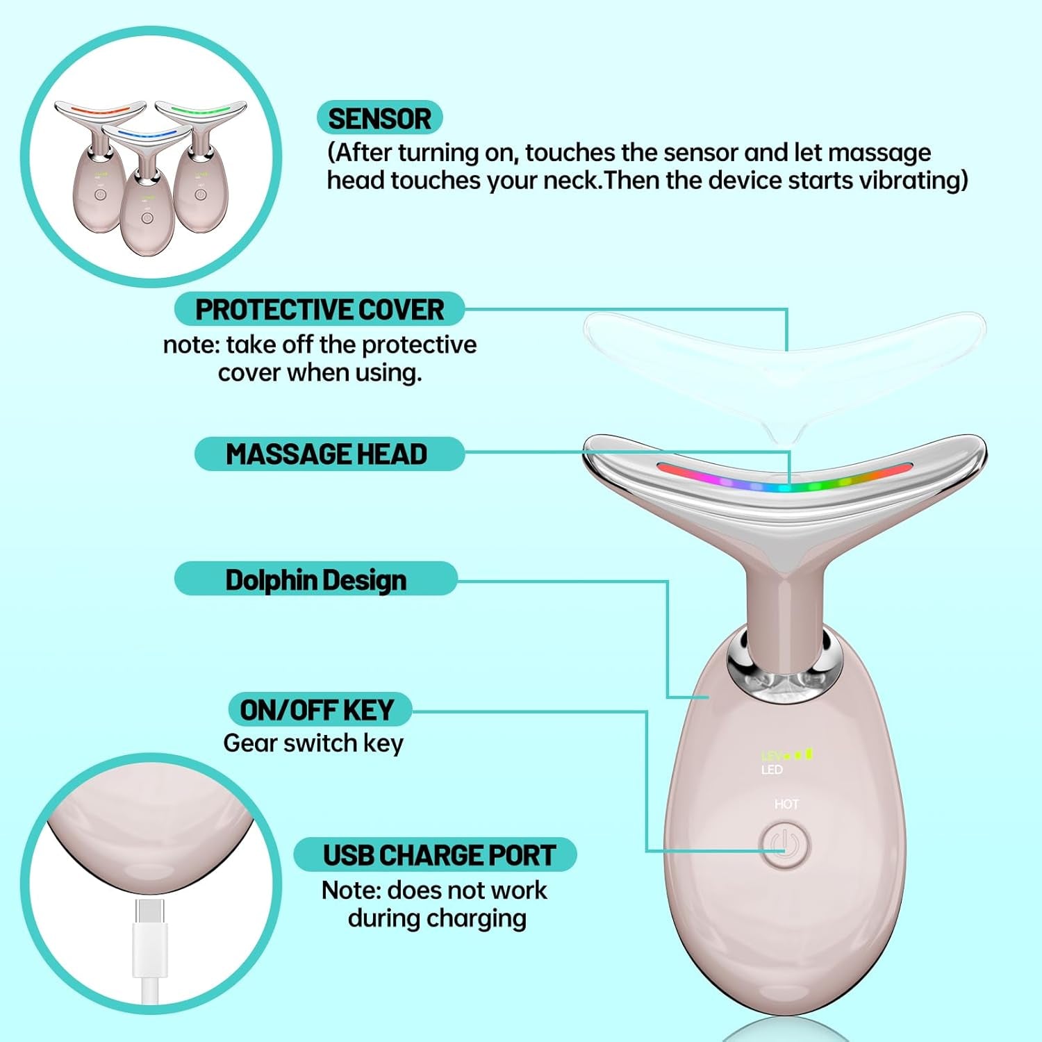 Red Light Therapy Facial Device - LED Massager for At-Home Skin Care